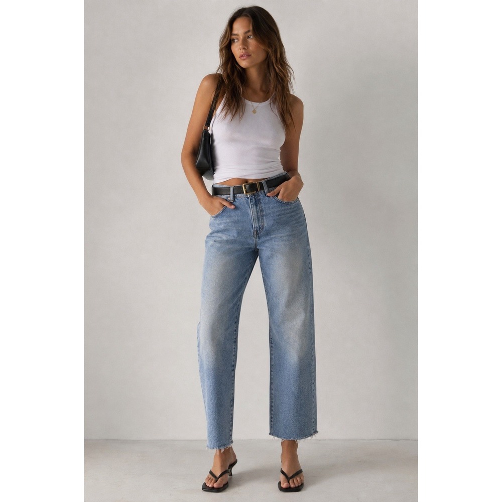 Haikure Hollywood Crop Blue Medium Wash Straight Jeans HEW03154 Womens 28